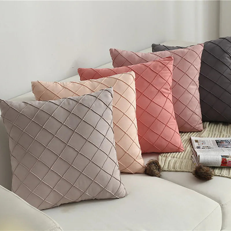 Velvet Decorative Throw Pillow Covers Pleated Diamond Pattern Soft Solid Square Couch Pillow Cover Case/Cushion Pillowcase