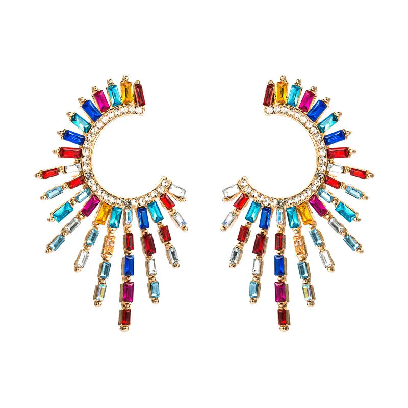 AA00533 Exaggerated Geometric Big Rhinestone Earrings Women's Super Flash Full of Diamonds Stud Drop Crystal Earring