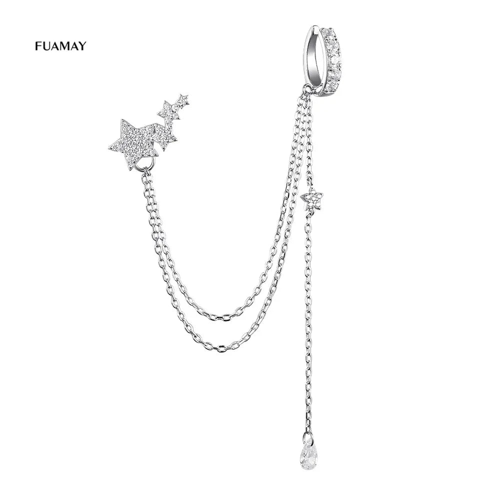 FUAMAY Fashion Jewelry Custom Momnt Five Star Cuff Earring Clip on Earrings Non Pierced Star Charm Chain Earrings