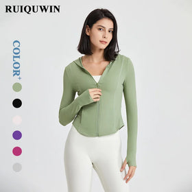 RUIQUWIN New Arrival Women Autumn Winter Long Sleeve Zipper Hooded Running Fitness Top Gym Running Workout Yoga Basic Tops