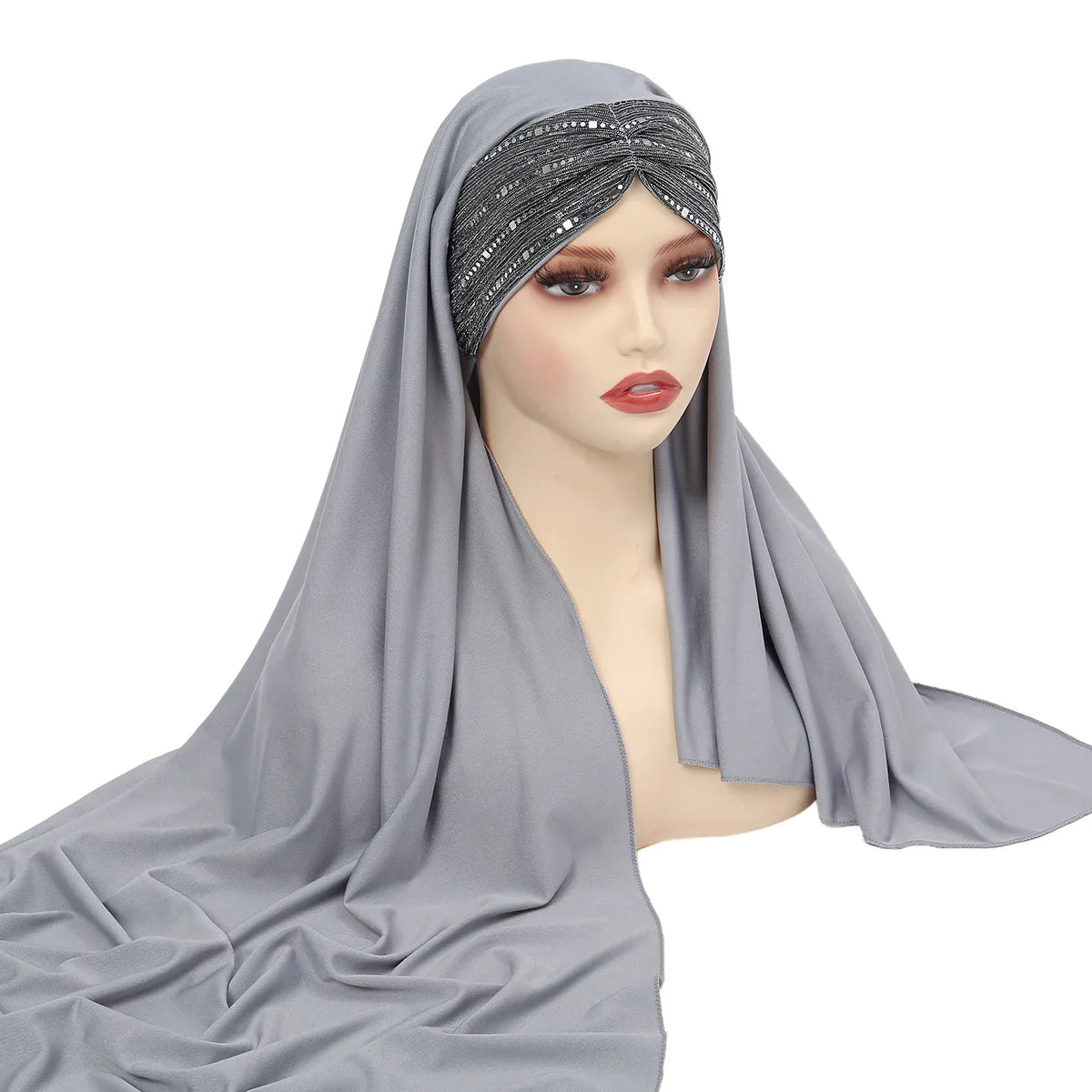 CCY New Model Fashion Women Glitter Instant Hijabs Soft Muslim Dubai Scarf Turban Headwraps Hijab