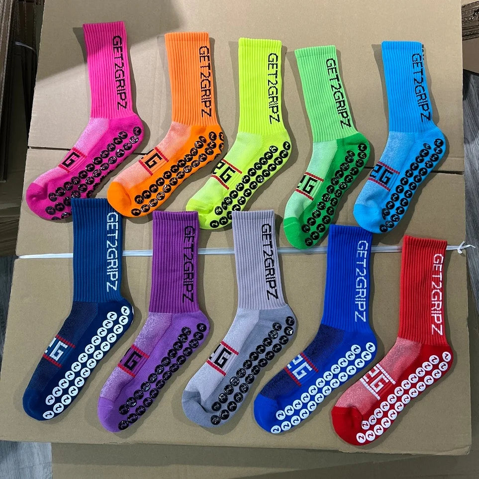 Custom Logo Youth Athletic Soccer Grip Sock Nylon Cotton Mid Calf Crew Sports Socks Breathable Non-Slip Anti-Slip Designer