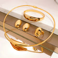 Fashion European and American Stainless Steel Suction Iron Buckle Collar Versatile Bracelet Earring Necklace Ring Jewelry Set
