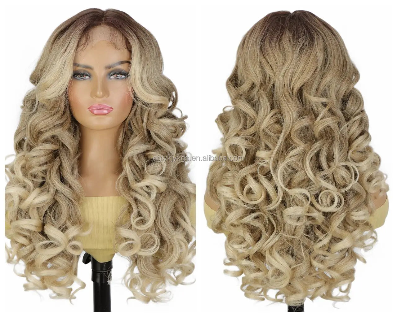 Wholesale 26 Inch Synthetic Hair Handmade Crochet 13x6 Front Lace Light Brown Wig Loose Deep Wave Wig for Women