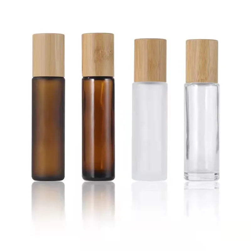 5ml 10ml 15ml clear Frosted Amber Glass Perfume Essential Oil Glass Roll on Bottle with Aluminum Cap and Steel Roller Ball