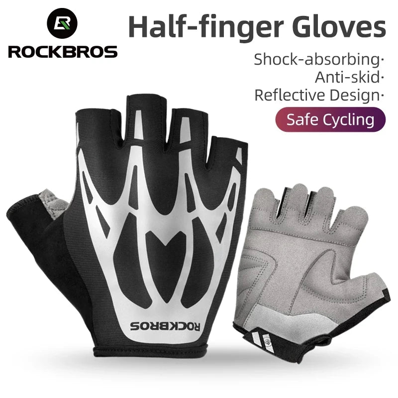 For Bicycle Gloves MTB Road Shockproof Outdoor Sport Fitness Summer Autumn Half Finger Reflective Washable Black Cycling