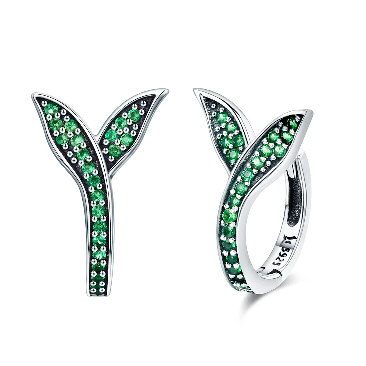 925 Sterling Silver Spring Collection Earrings with Green CZ Hoop and Zircon Gift for Women Jewelry SCE295