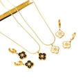 Women's 18K Gold Plated Stainless Steel Jewelry Sets Flower Clavicle Chain Diamond Necklace Earring Buckle for Wedding or Gift