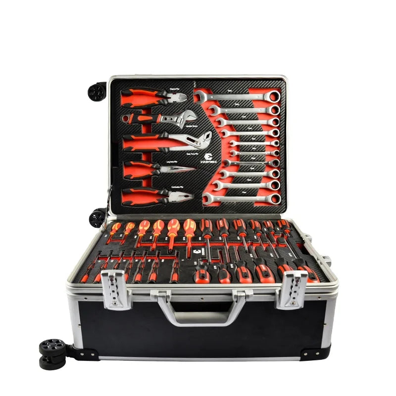 238pcs Aluminum Trolley Case Tool Set Silver OEM Hand Car Repair Kit with Chrome Vanadium Steel & CR-V Tools