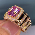 Huitan Hot-Sale Gorgeous Pink Crystal Engagement Ring Women Wedding Luxury Gold Plated Sparkling Cubic Zirconia Jewelry CZ Rings