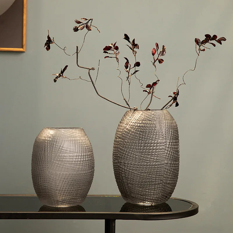 Creative Wave Point Art Glass Vase Decoration Large Round Belly Diameter Flower Arrangement Minimalist Glass Vase