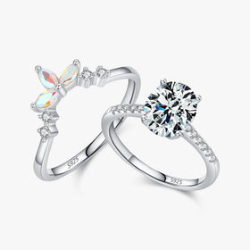 925 Sterling Silver Luxury Wedding Engagement Rings Band Sparkling Cubic Zirconia Crown Rings Set for Women