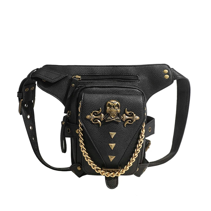 Motorcycle Steam Punk Waist Leg Hip Rivet Belt Bag Mobile Phone Waist Bag Fanny Packs for Women Gothic