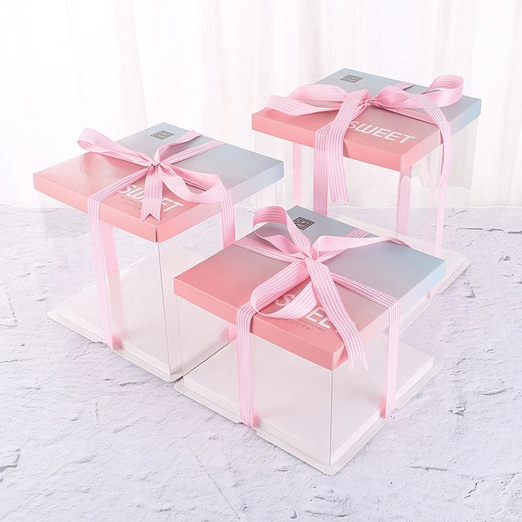 Wedding Rectangular Pop Bakery Paper Plastic Transparent Cake Packaging Boxes