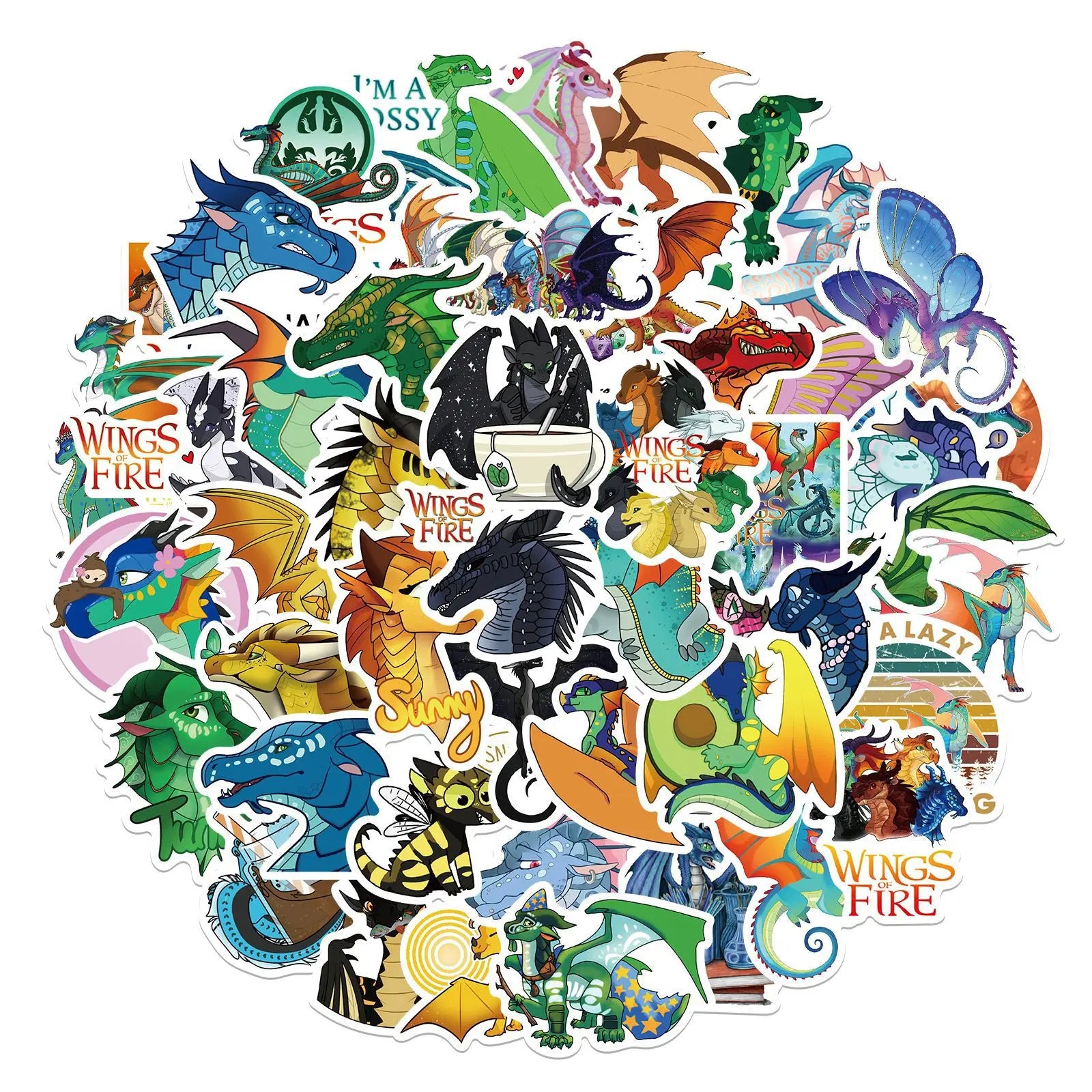 50Pcs Cartoon Animated Firewing Dragon Graffiti Stickers Skateboard Guitar Decorative Stickers DIY Waterproof Gift Sticker