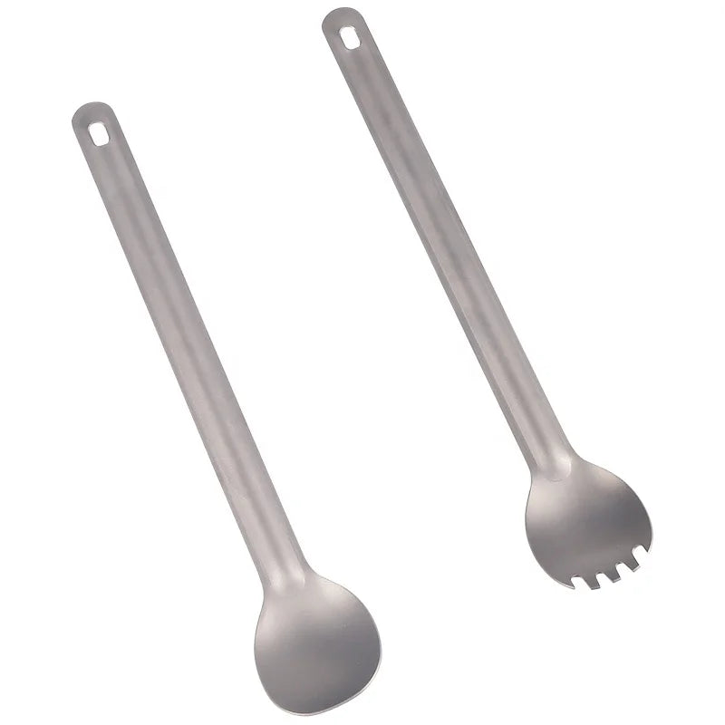 Lightweight Outdoor Titanium Spork 2 in 1 Pure Camping Long Handle Spoon Picnic Essential Made of Durable Metal