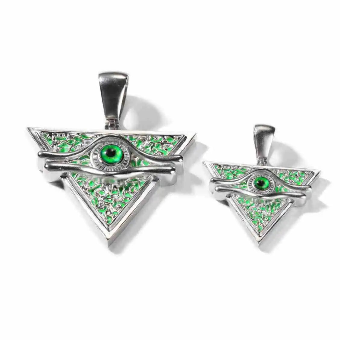 Antique Retro Green Iced Baguette Cut Egyptian Pyramid Eye Horus Pendant Main Stone Zircon Brass Material Hip Hop Style for