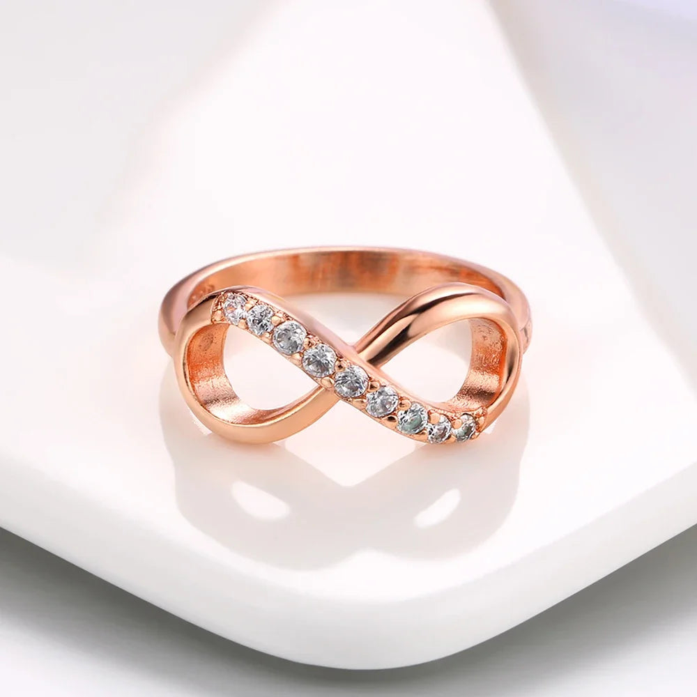 Simple Style "8" Shape Rose Gold Color Fashion Jewelry Ring for Women Girl Work Party Gift LAMOON