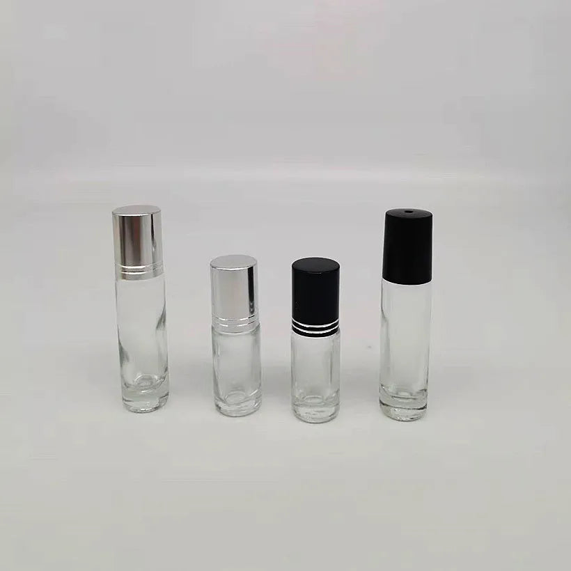 Glass Cosmetic Packaging 5ml 10ml Clear Perfume Glass Bottle with Roller Ball Gold Silver Aluminum Cap Essential Oil