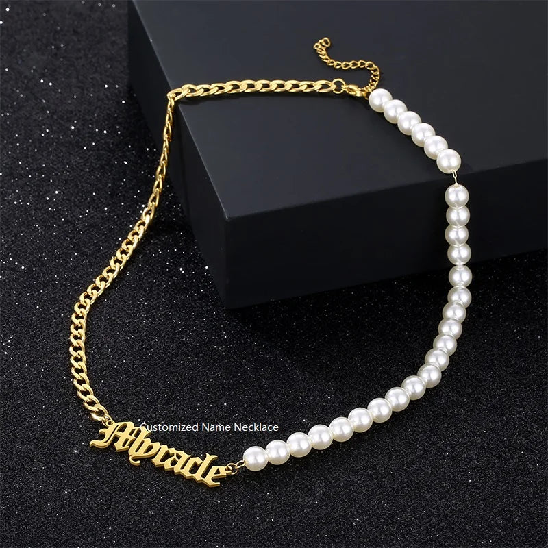 2025 New Fashion Gold Plated Custom Necklace Gold Pearl Necklace With Design Custom Name Letter Ladies Men Custom Pearl Necklace