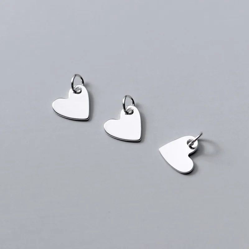7mm Dainty Flat Heart Charms Pendant Small Sterling Silver Heart Charm for Necklace Earrings Finding