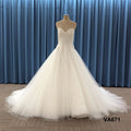 Pleat Decoration Lattice Mesh Tulle Ball Gown Plain Design Lace Applique Strapless Wedding Dress