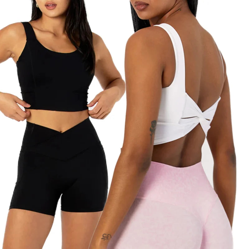 SHINBENE Custom Medium SupportPadded Women Tank Top OEM Yoga Outfits Workout Back Twist Short Crop Top