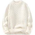Customized Vintage Cable Knit for Cream Sweater for Women Korean Style Chunky Winter Crewneck Pullover with Front Logo White