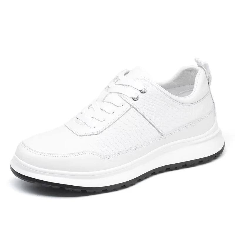 White Custom Height Lace up Korean Stylish Breathable Walking Sneakers Men Casual Shoes Height Increasing 8cm Shoes