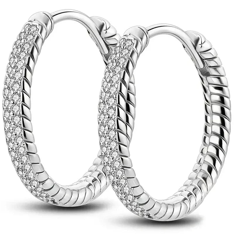 CAOSHI Custom Simple Style Imitated Diamond Circle Earrings for Women Fashion Party Wedding Silver Plated CZ Hoop Earrings Women