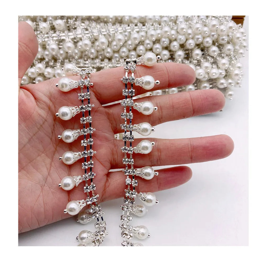 Fashion White  Handmade Beaded Lace Trim for Girl Dress Wedding Belt DIY