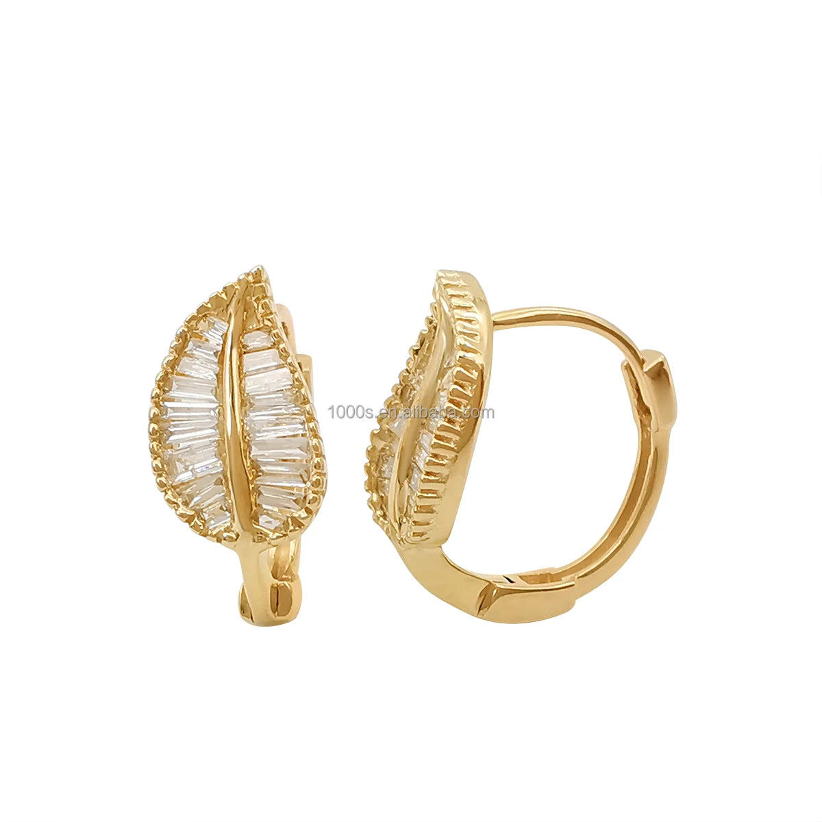 18k Real Gold Trendy New Arrival Luxury Nature Diamonds Earrings AU750 Gold Huggie Earrings Leaf Shape Fine Jewely for Women