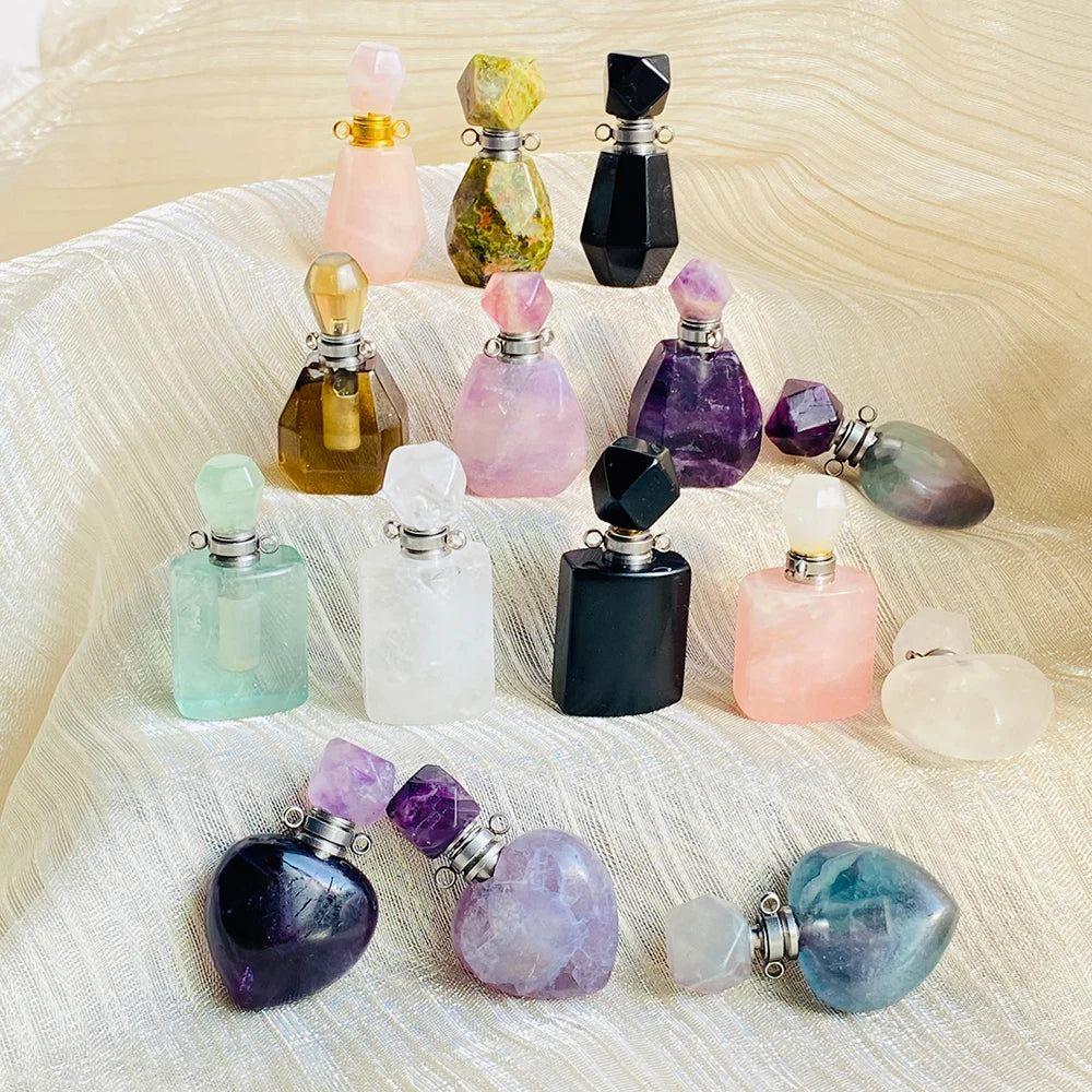Wholesale Price Crystal Mixed Gemstone Essential Oil Bottles Perfume Bottle Necklace Pendant for Gift