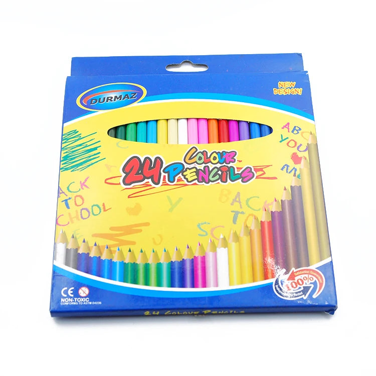 Eco Friendly Wooden Colour Pencils Set 24 Colours for Kids with Custom Logo and Shape Options
