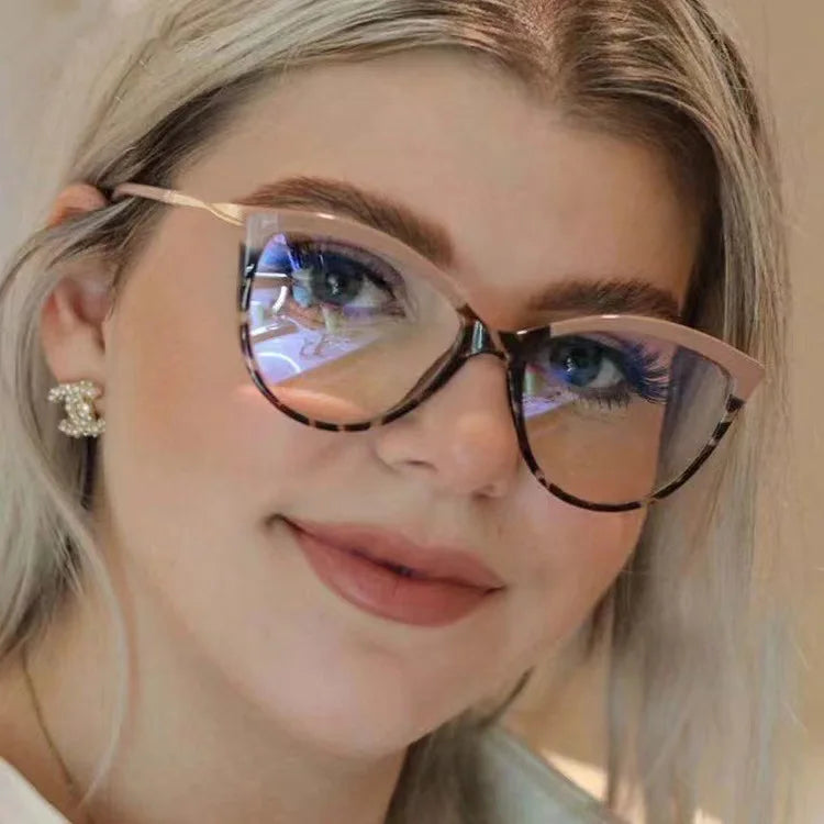 Designer Stock Retro Cat Eyes Glasses Metal Optical Frames Women Eyewear Anti Blue Light Cateye Sunglasses