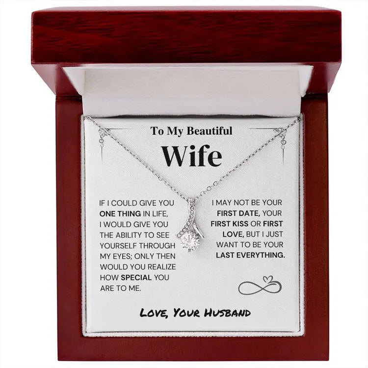 SC Hot Selling Fishtail Shape CZ Stone Pendant Necklace Women Valentine's Day Delicate Wooden Box Zircon Necklace to My Wife
