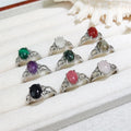2025 Newest Design Adjustable 925 Silver Plated Natural Genuine Oval Amethyst Crystal Gemstone Rings Daily Fashion Ring Gift
