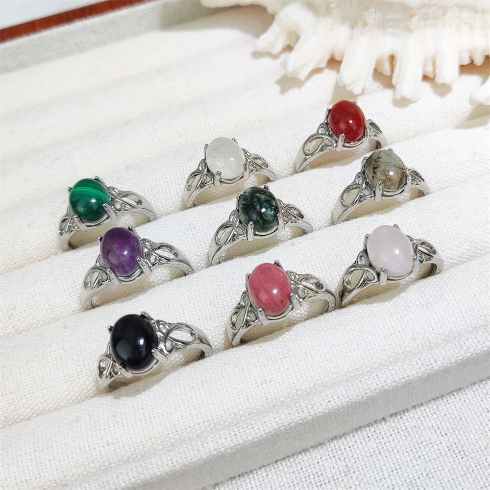 2025 Newest Design Adjustable 925 Silver Plated Natural Genuine Oval Amethyst Crystal Gemstone Rings Daily Fashion Ring Gift