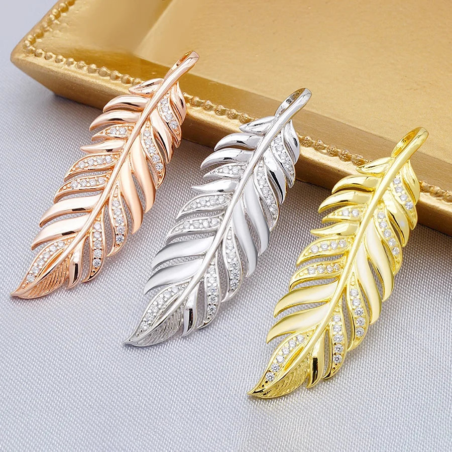 Factory Wholesale Sterling Silver Fashion S925 Sterling Silver Feather Fine Pendants Jewelry