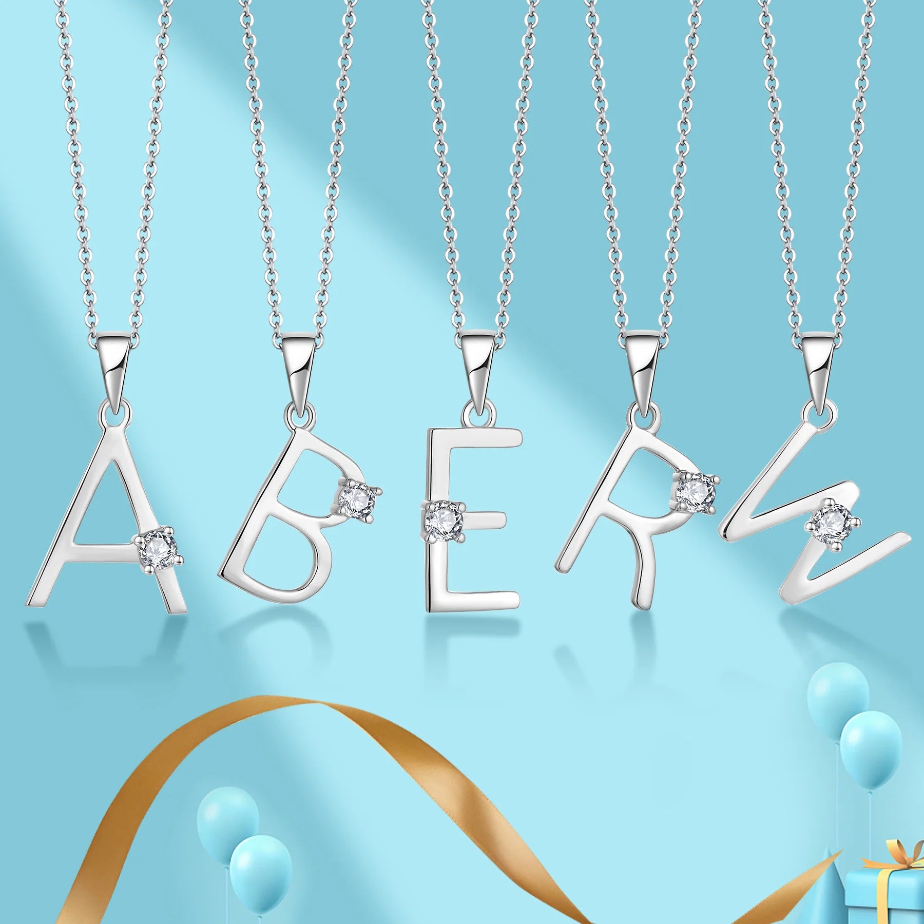 Wholesale 925 Sterling Silver Chain Diamond Zircon Plain Silver 26 Letter Alphabet Pendant Initial Necklace