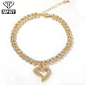 Top Icy 8mm Heart Cuban Anklet Gold Plated AAA Cubic Zircon Diamond Iced Out Hip Hop Women Ankle Chain