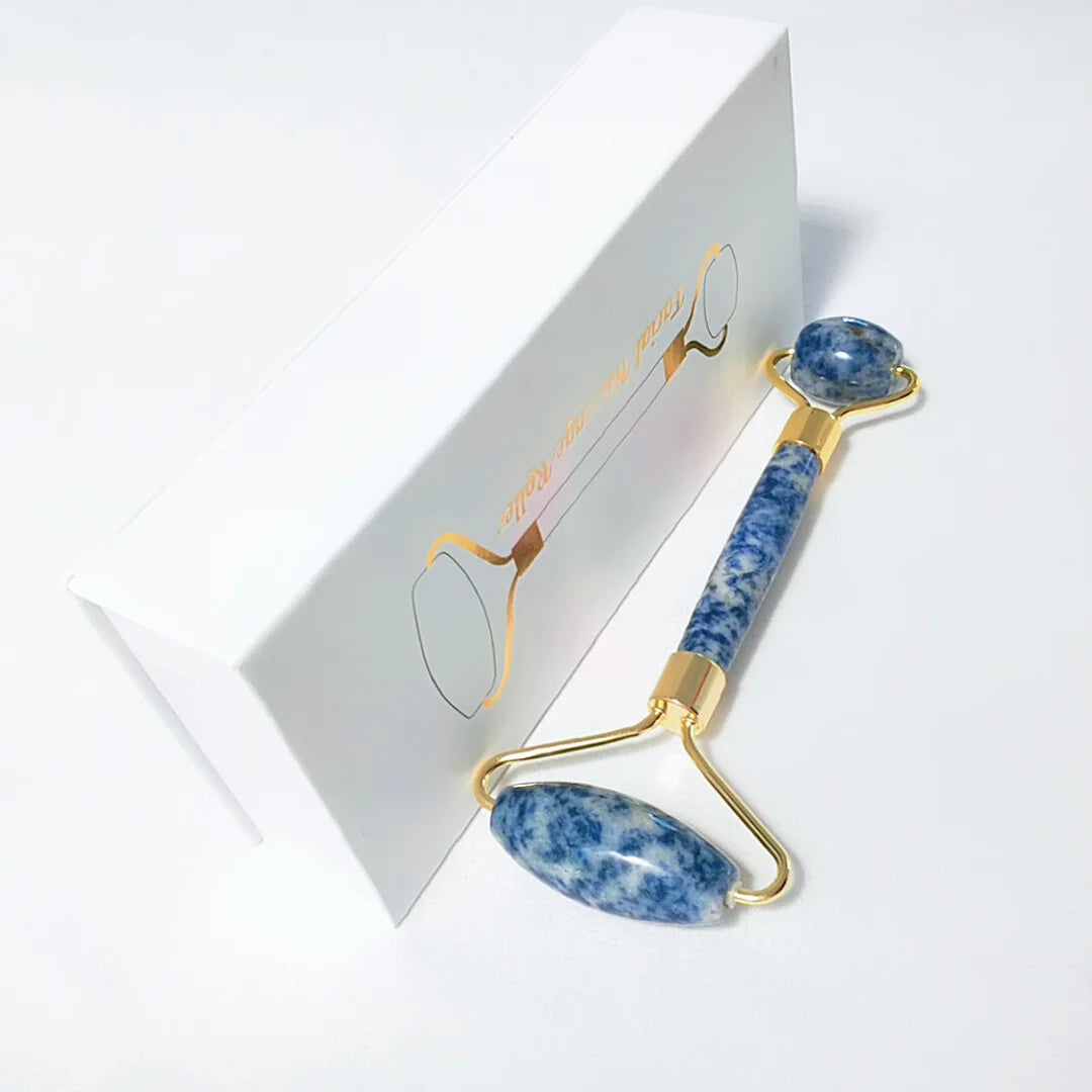 Diy Factory Customized Manufacturers Gemstone Beauty Tool Jade 100% Natural Facial Quartz Blue Dot Jade Roller Crystals