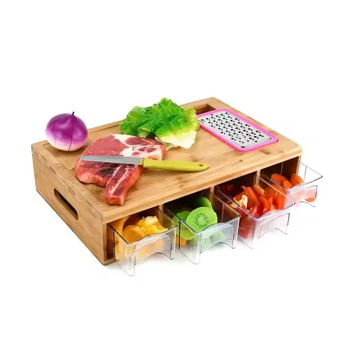 Fast Shipment Modern Natural Bamboo Cutting Board Containers Vegetable Peeler Set Convenient Kitchen Chopping Blocks for Meal
