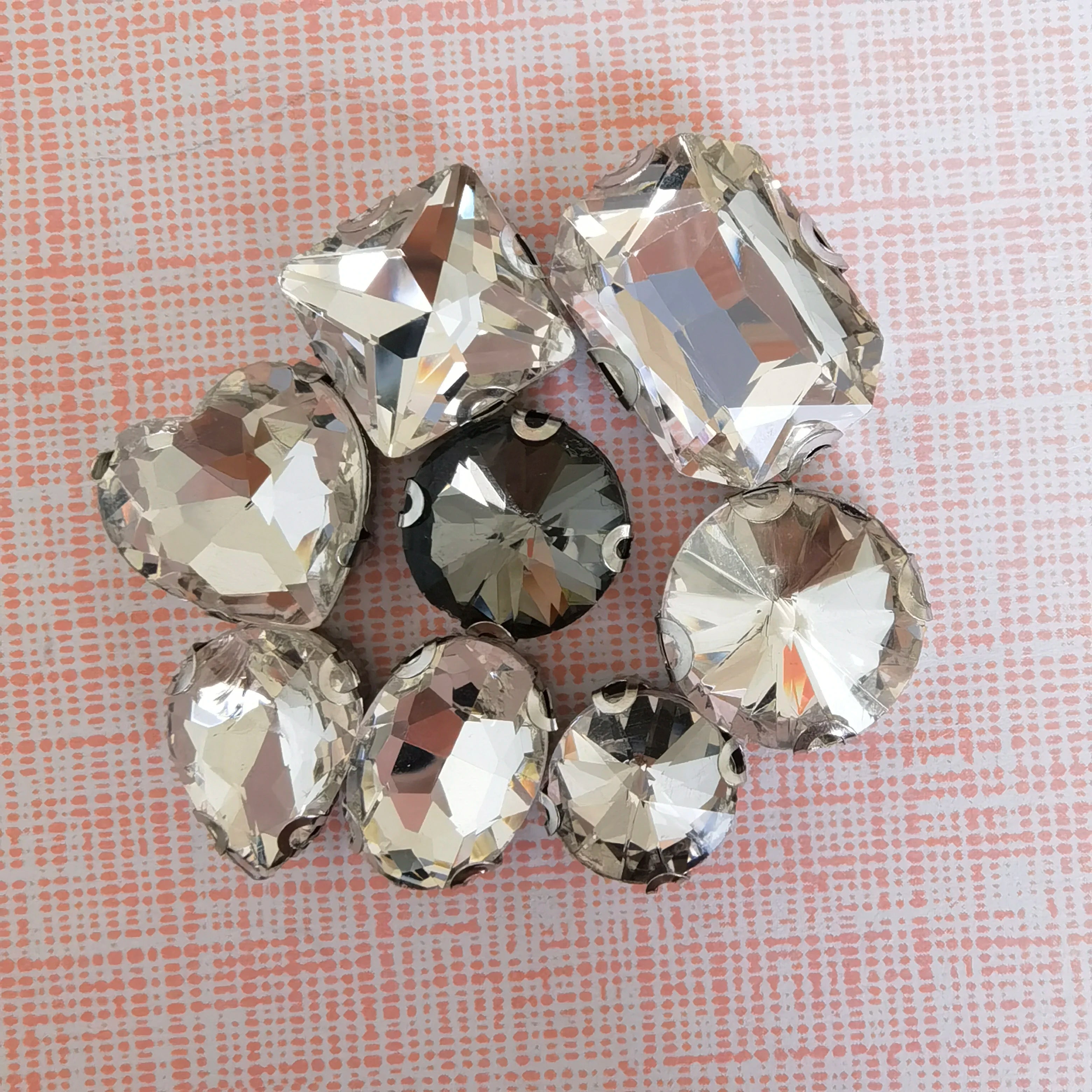 Mixed Shape Crystal Gems Flat Back White Rhinestones Silvery Claw Stitching for Jewelry Making Clothes Shoes Costume Dress