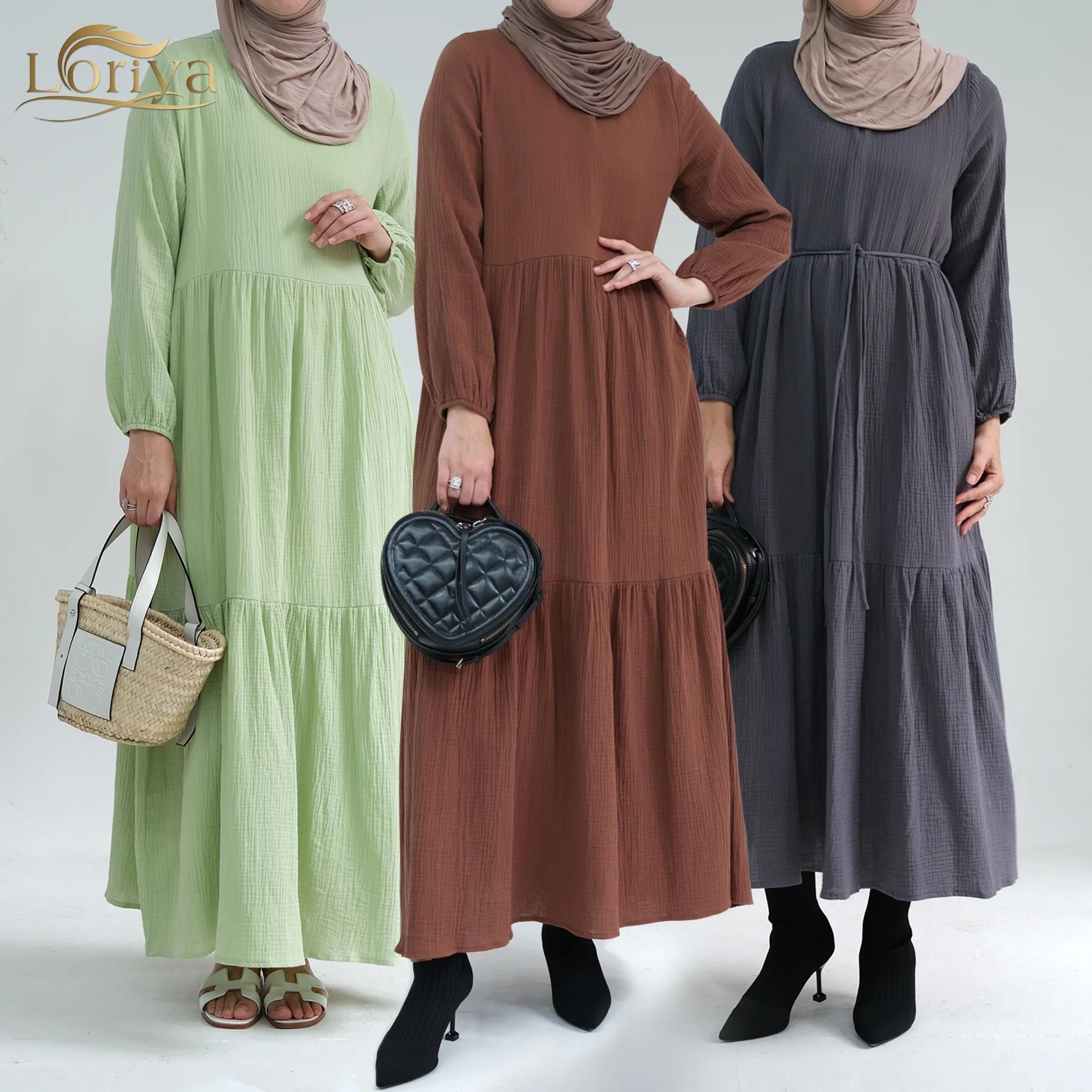 2026 Loriya New Style Cotton Long Sleeves Women Dresses Abaya Women Muslim Dress Abaya Women Muslim Dress Turkey