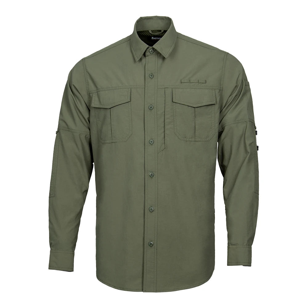Fronter Plus Size Summer Twill Woven Cargo Outdoor Combat Shirts for Men Long Sleeve Casual