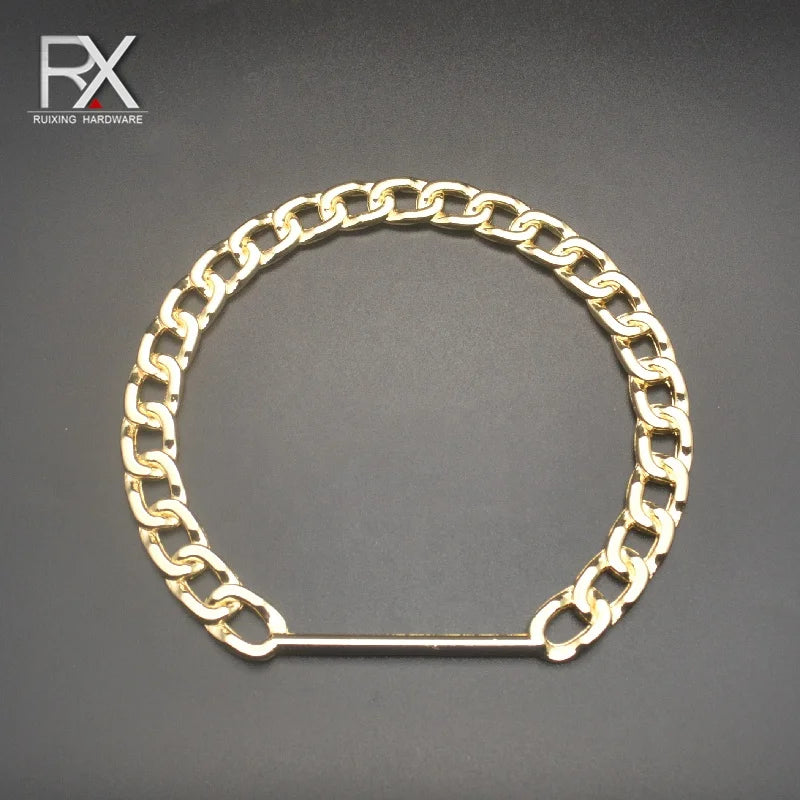 Custom Decorative Chain Metal Handle Light Gold Bag Handle Zinc Alloy Handbag Chain Shape Handle for Lady Bag Strap Clasp