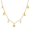 Joolim Trendy Classic Gold Plated Moon Star Real  Fresh Water Pearl Tassel Necklace Stainless Steel Women Jewelry Wholesale