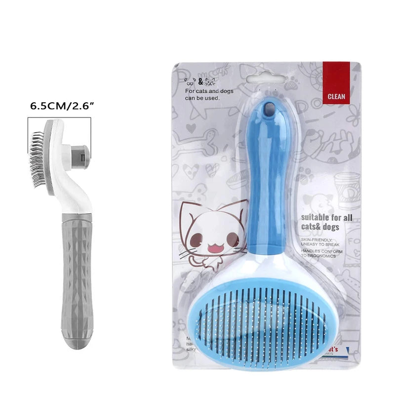 2025 HOT Pet Grooming Products Stainless Steel Remove Hair Slicker Brush Self Cleaning Hair Remover Cat Massage Comb Dog