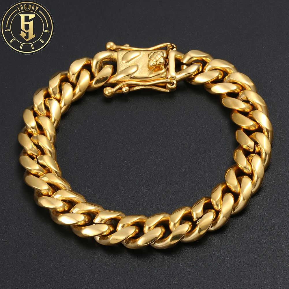 Wholesale Price Mens Gift Jewelry 10mm Gold Plated Stainless Steel Hip Hop Cuban Link Bracelet for Party